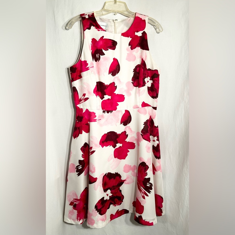 WOMENS SIZE 12 DONNA MORGAN PINK WHITE FLORAL LINED ZIP BACK SLEEVELESS DRESS